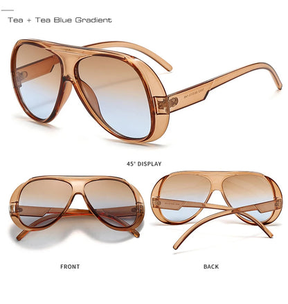 SHAUNA Fashion Oversized Pilot Men Sunglasses Retro Gradient Mirror Shades UV400 Women Sun Glasses