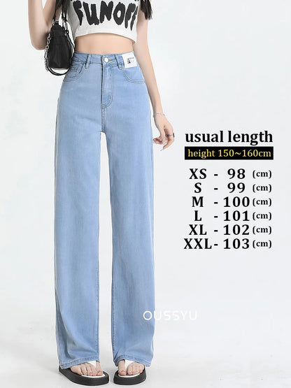New Summer Soft Lyocell Jeans Women Blue Khaki White High Waist Straight Thin Wide Leg Denim Pants Y2k Loose Female Clothing 2XL Blue-usual