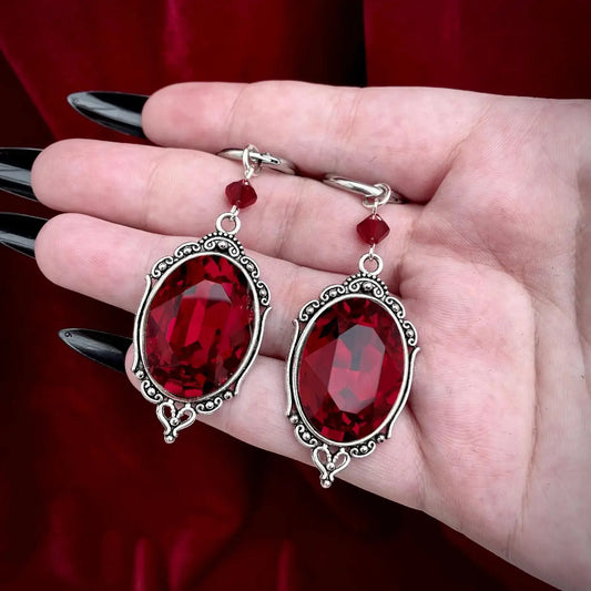 Vampire Cameo Earrings, Gothic jewelry, Blood drops, Pagan, Voodoo accessories, Punk, Victorian, Demon, Goth ear hooks For Women