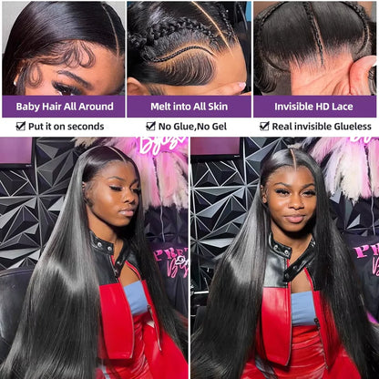 360 Full Lace Front Invisi-Drawstring Wigs Human Hair Bone Straight 13X4 HD Lace Front Wigs Pre Plucked 30 Inch Glueless 5X5 Wig Badiee Stylez