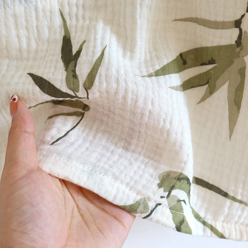 2025 Summer New Women's Two Piece Set of 100% Pure Cotton Crepe Cloth with Chest Cushion Sleepwear Sweet and Cute Home Fury