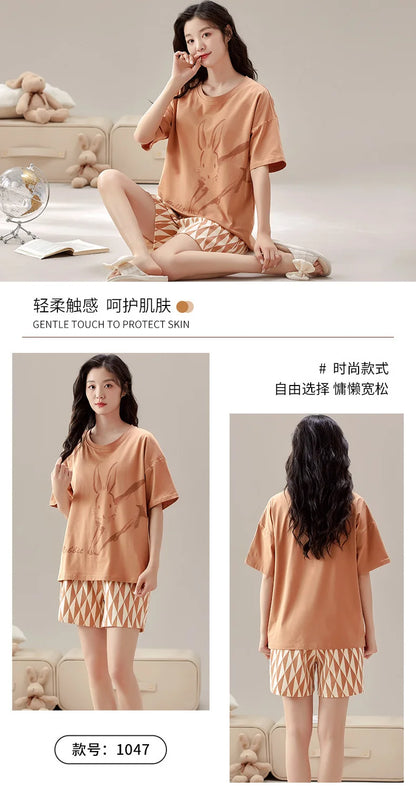 Summer 100% Cotton Women's Pajamas With Padded Bra Sweet Princess Cartoon Comfortable Short Sleeve Shorts Pajama Sets