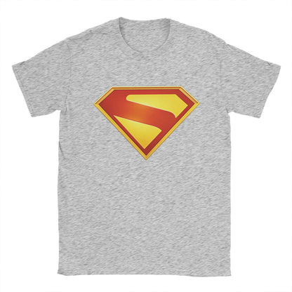 Supermans Logo Pure Cotton T-Shirt For Men's Beach Aesthetic T Shirts Round Neck Hipster Tees Oversized Custom DIY Clothes GRAY