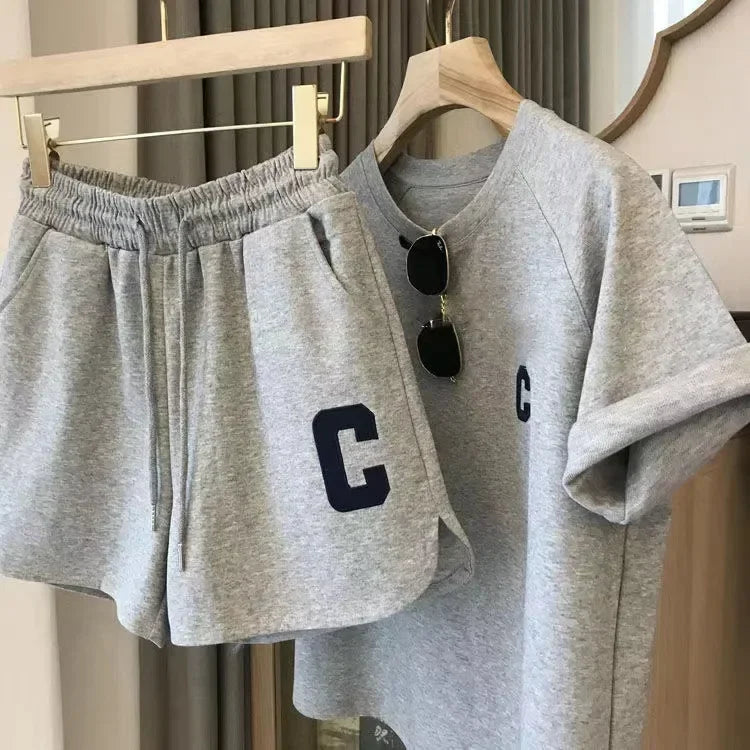 Bull Horn Sleeve Casual Sports Suit Women's Summer Thin Style Summer Running Fashion Western-Style Short Sleeved Shorts Pajamas