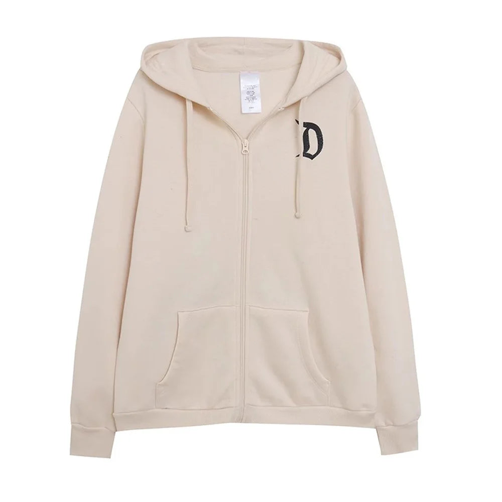 Disneyland Sweatshirt Castle Shining Mickey Disneyworld Letter Glitter Minnie Unisex Couple Women Zip Pocket Hooded Jumper Top Beige disneyland CHINA