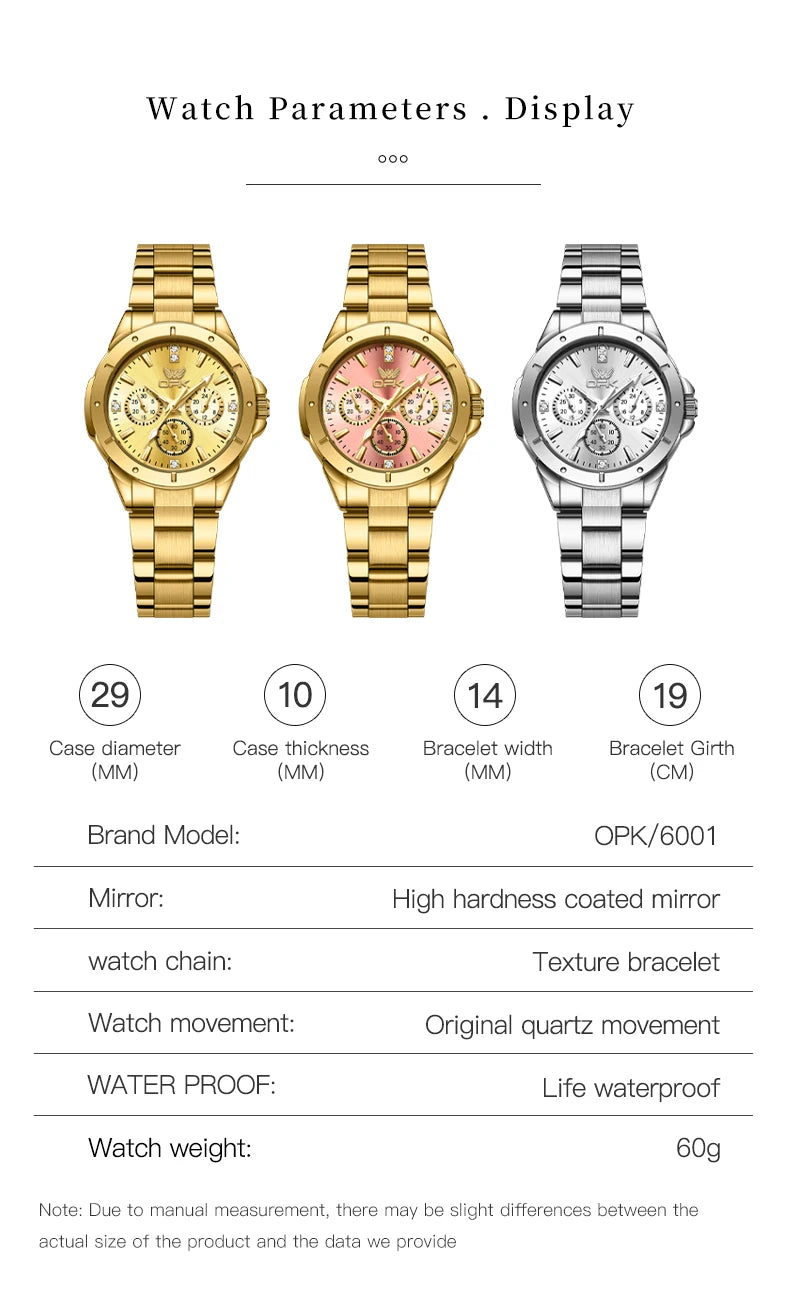 OPK 6001 Women's Watches Original Quartz Watch Waterproof Multifunctional Chronograph Ladies Watches Girls Gifts Reloj Mujer