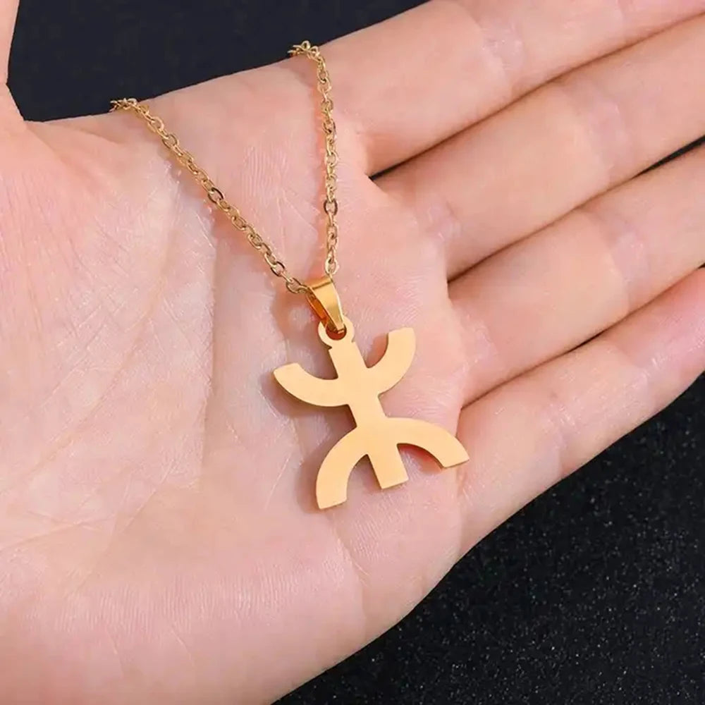 African Berbers Symbol Pendant Necklace Amazigh Letter Yaz Stainless Steel Ethnic Amulet Women Men Necklace