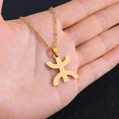 African Berbers Symbol Pendant Necklace Amazigh Letter Yaz Stainless Steel Ethnic Amulet Women Men Necklace