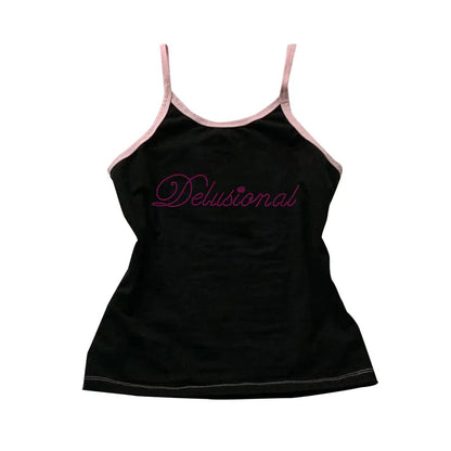 Vintage Punk Rhinestone Letter Gothic Sleeveless Streetwear Short Sleeve Sexy T Shirt Y2k Style Crop Tank Top Women Summer Camis army green