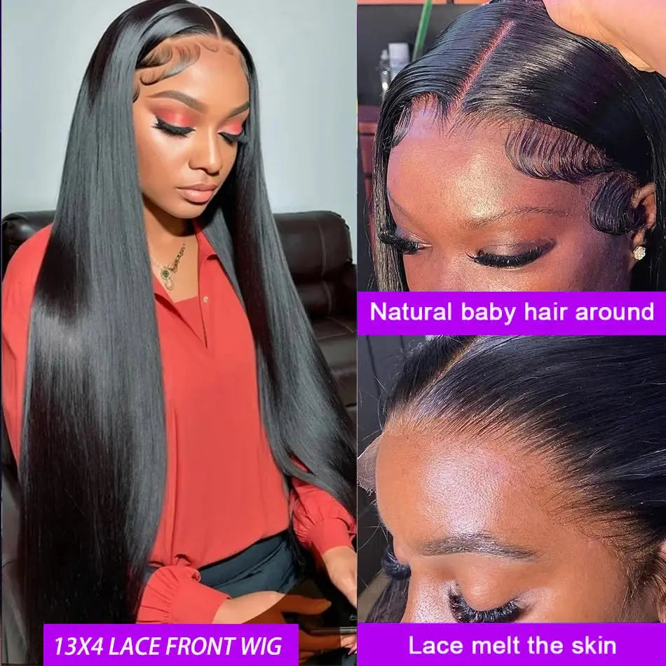 200% Density Hd Lace Front Wigs Human Hair Straight 13x4 Full Frontal Real Large Lace Wig 15A Grade 100% Virgin Human Hair