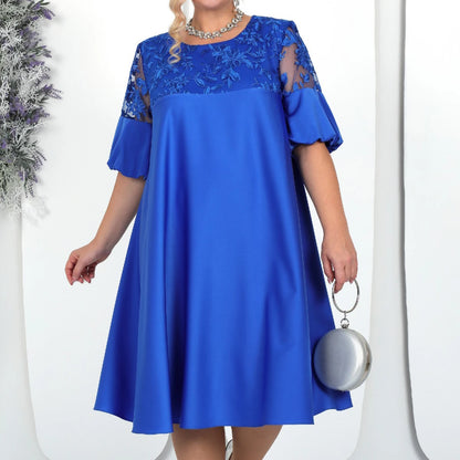 Plus Size Club Party Dress Women Summer Embroidery Elegant Luxury Mother Wedding Dress Loose Oversized Women Clothing Blue