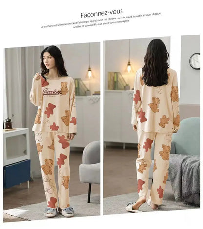 New Ladies Pajamas Loungewear Set Women's Spring and Autumn Style Long Sleeved Autumn Winter Loungewear Women's Plus Size Pajama