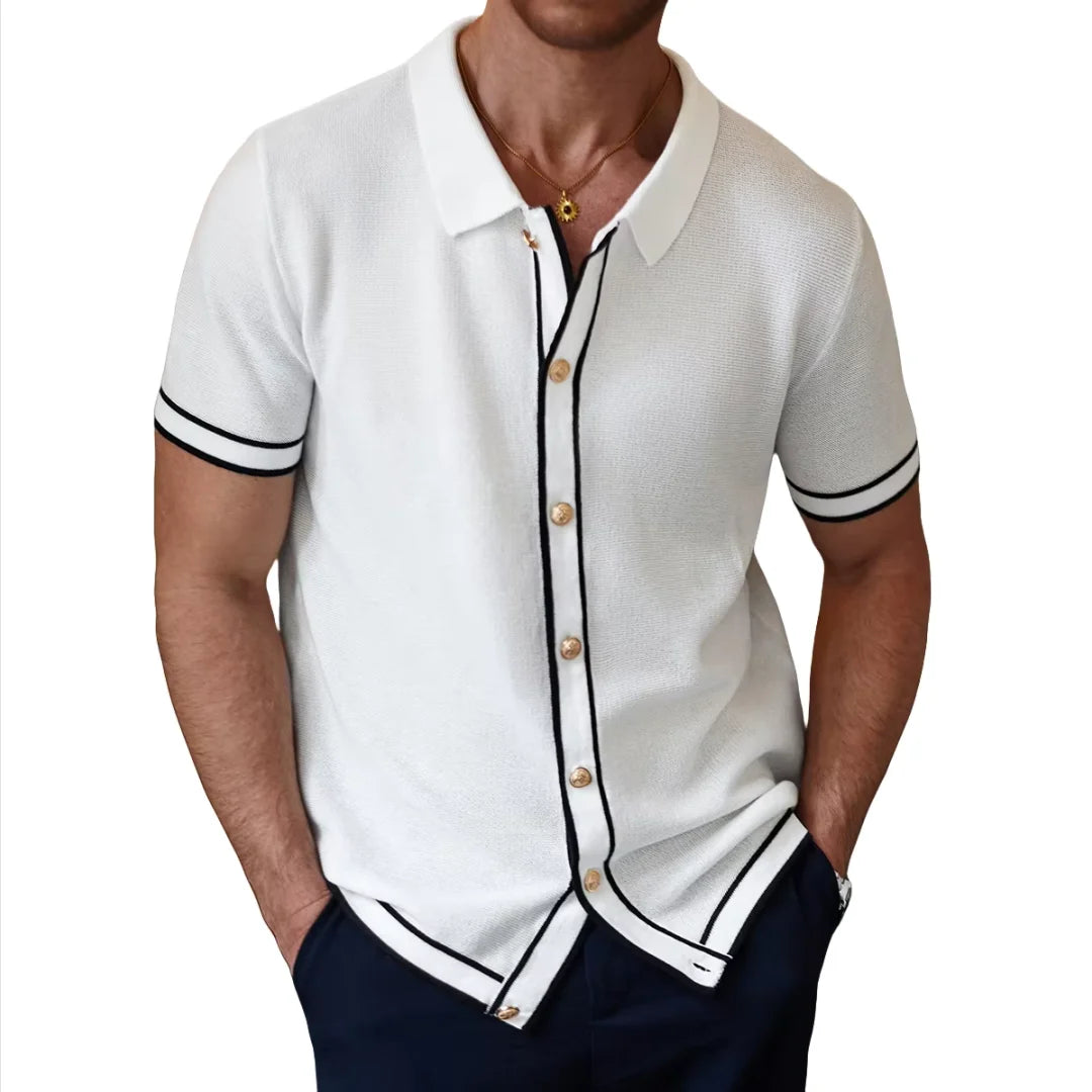 Men's Retro Striped Polo - 2025 Summer Collection, Breathable Knit for Confident Casual Style