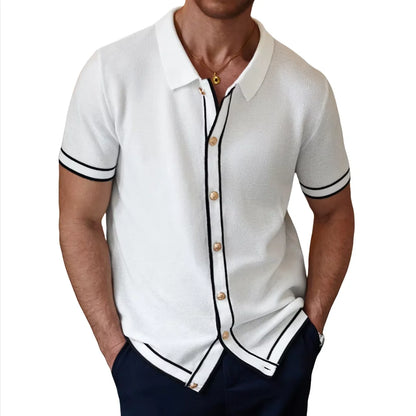 Men's Retro Striped Polo - 2025 Summer Collection, Breathable Knit for Confident Casual Style
