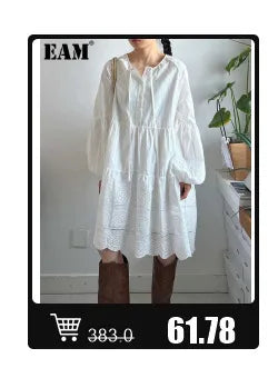 EAM 2024 New Fashion Winter Stand Collar Irregular Long Type Black Cotton-padded Clothes Loose Coat Black Jacket Woman YA771