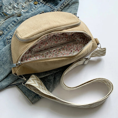 Corduroy Chest Bag Fashion Fanny Pack Wide Guitar Strap Casual Waist Bag Multi-pockets Hobo Sling Bag Outdoor Travel Bag