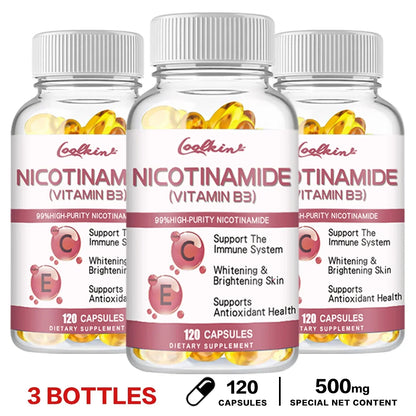 Niacinamide Whitening Capsules - with Vitamin B3, Supports Skin and Immune Health, Reduces Wrinkles and Fights Aging, Non-GMO 120 Capsule-3bottles
