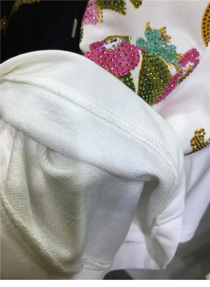 Oversized rhinestone diamond high-waisted black adjustable waist wide leg slacks Women's shorts