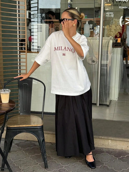 Plus Size Fashion Essential Oversized White MILANO 96 Tee for Effortless Style