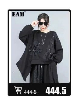 EAM 2024 New Fashion Winter Stand Collar Irregular Long Type Black Cotton-padded Clothes Loose Coat Black Jacket Woman YA771