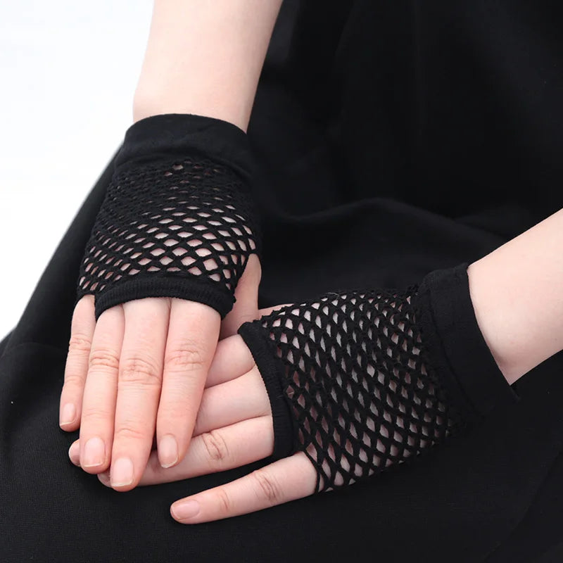 Womens Sexy Hollow Out Gloves Short Fishnet Net Gloves Fingerless Mesh Gloves Punk Rock Night Club Party Arm Warmer Mittens Badiee Stylez