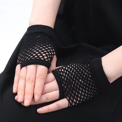 Womens Sexy Hollow Out Gloves Short Fishnet Net Gloves Fingerless Mesh Gloves Punk Rock Night Club Party Arm Warmer Mittens Badiee Stylez