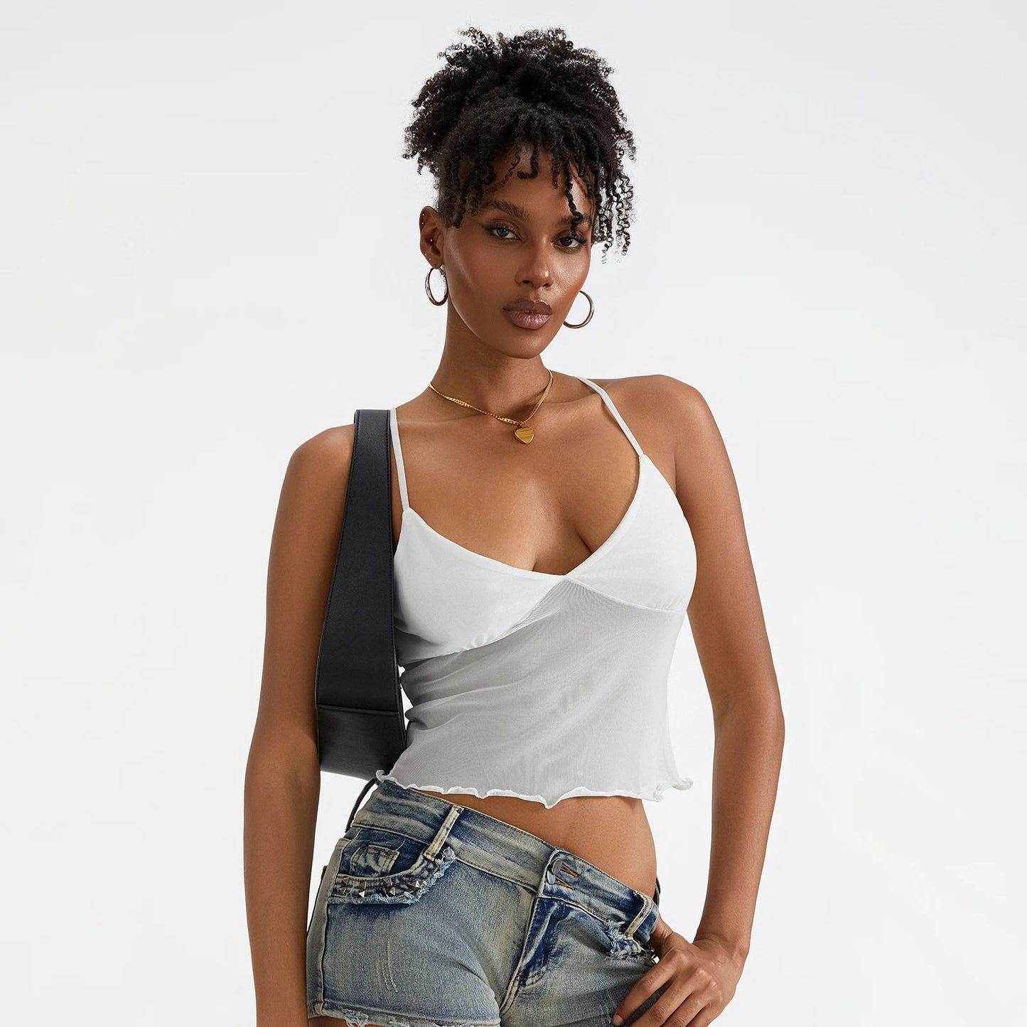 Women Camisole Tops Spaghetti Straps Tulle Patchwork Slim Fit Tank Tops Party Club Sexy Vinateg Corset Cropped Top Summer WHITE