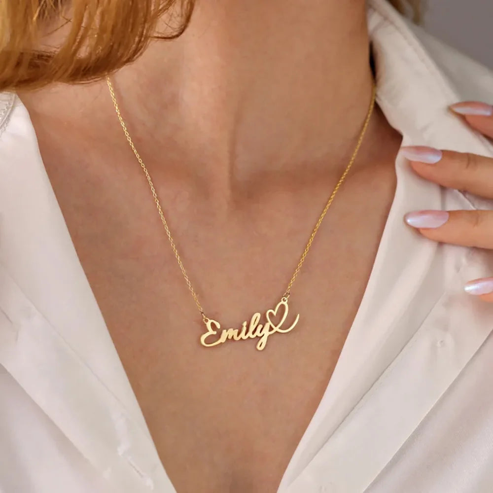 Custom Love Heart Name Necklace Personalized Letter Gold Pendant Stainless Steel Jewelry Fashion Trend Birthday Gift For Her Badiee Stylez
