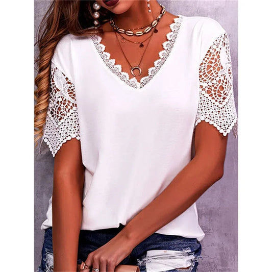 Summer Vintage Lace Trendy White Women Shirts Casual Elegant Chic Oversized Blouses Solid Color Streetwear Tops Women Clothing LL712 White