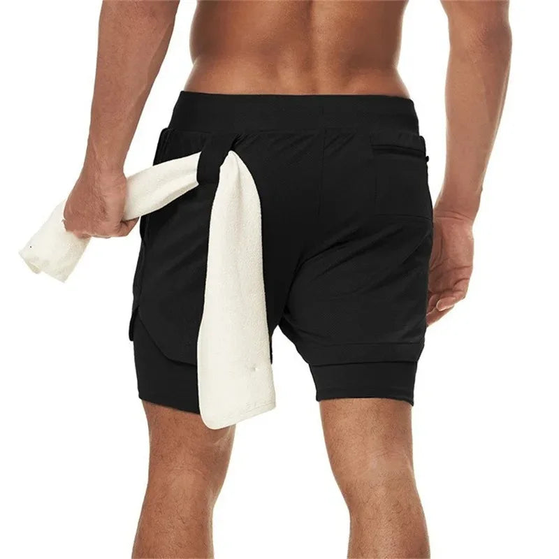 Print 2 in 1 Running Shorts for Men Gym Workout Compression Shorts with Phone Pocket Towel Loop Summer Sport Athletic Activewea Badiee Stylez