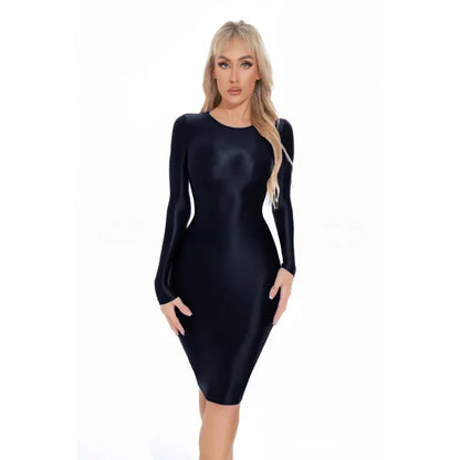Sexy Women Bodycon Dresses Glossy Tight Dress Professional Uniform Seductive See-Through Underwear Seamless Nightdress For Lady