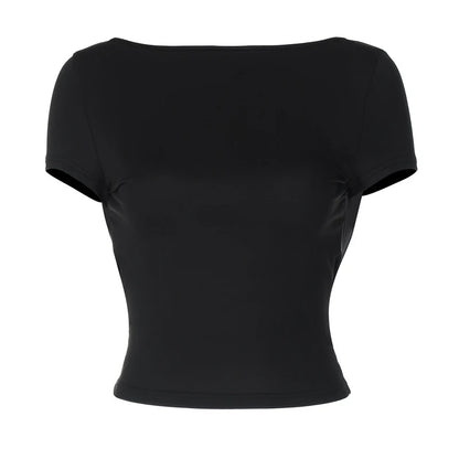 O Neck Short Sleeve Backless Ruched Crop Top Women'S Tshirt Y2K Streetwear Summer Spring Dropshipping Casual Clothing