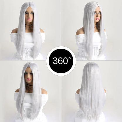 26 Inch Long Straight Wig Mid Bangs Women Black Ombre Heat Resistant Wigs For Daily Use Cosplay Halloween Costume Party KW-005D 26inches 1pc