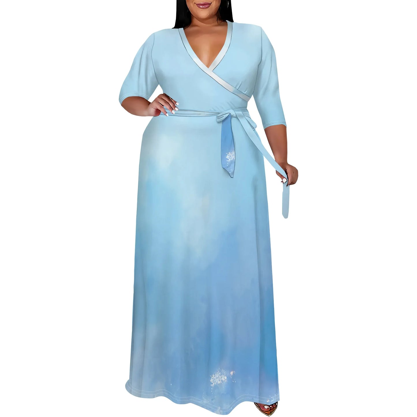 Women's party dress v neck maxi dress for summer XL-6XL White-8 CHINA