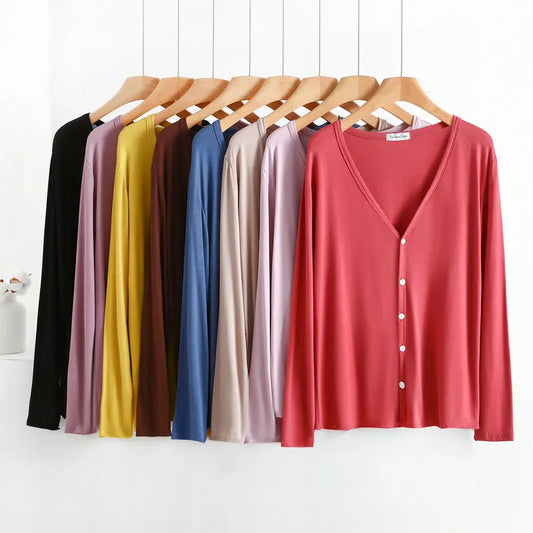 Summer Spring Modal Cardigan Long sleeves Candy colors V Neck Tshirt Open-front sun-proof clothing Air-conditioned tops