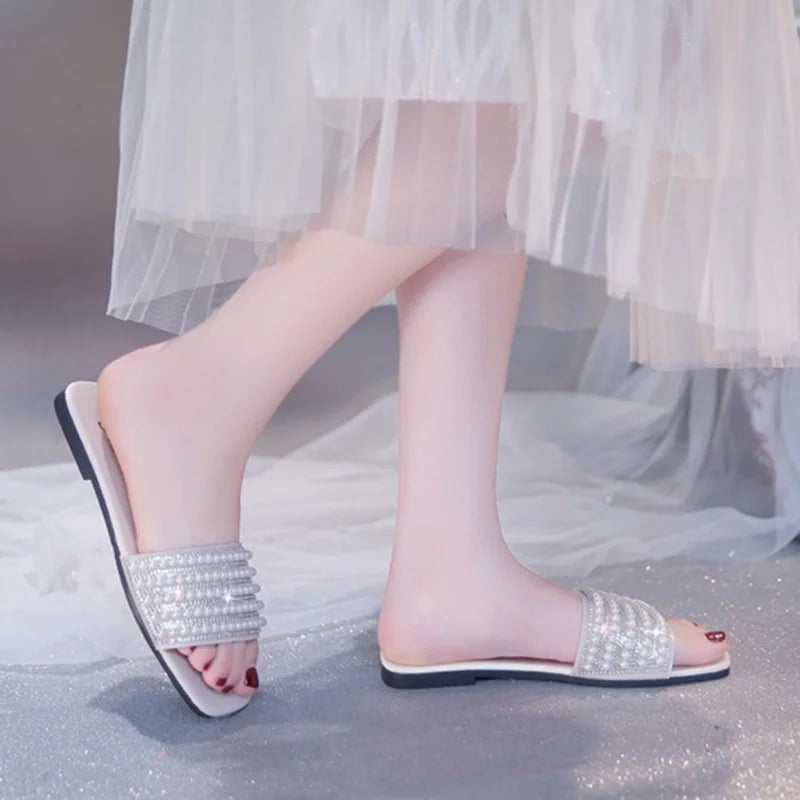 Women's Summer New Fashion Square Head Open Toe Design Women's Slippers Casual Flat Leather Beach Women's Flip-flops Badiee Stylez