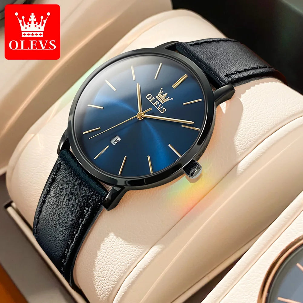 OLEVS Watch For Women Japan Quartz Movement 6.5mm Case Thickness Waterproof Ladies Hand Clock Calendar Fashion Dress Wrist Watch PD Black Blue CHINA