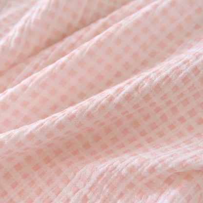 2025 Japanese summer new women's pajamas suit short-sleeved shorts two-piece 100% cotton crepe simple checked thin home clothes