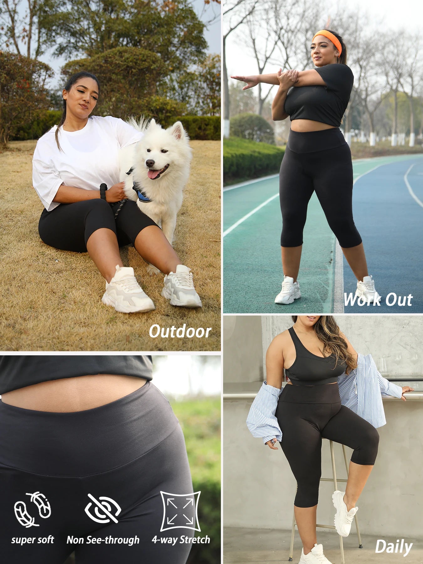 Plus Size Leggings for Women Super soft High Waisted Tummy Control Yoga Capri Pants No See Through Workout Running Leggings