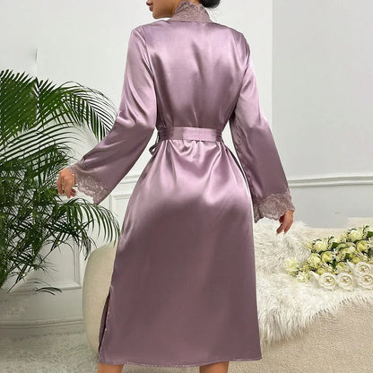 New Long Bathrobe Sexy Lace Light Luxury Long Sleeve Velvet Robe Bathrobe Bathrobe Home Wear
