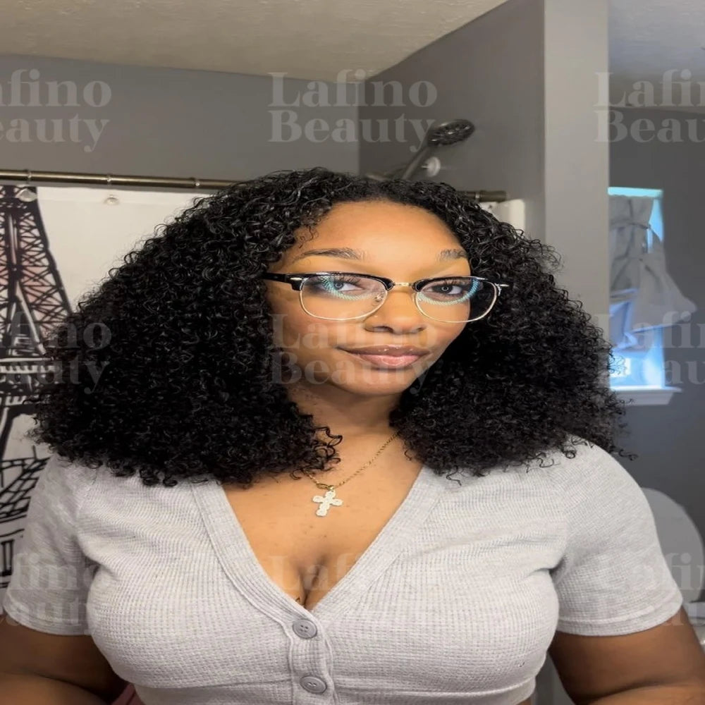 Glueless Kinky Curly V Part Wig Human Hair No Lace Wig Deep Wave Frontal Wig Water Wave Human Hair Wig Brazilian Hair For Women Badiee Stylez