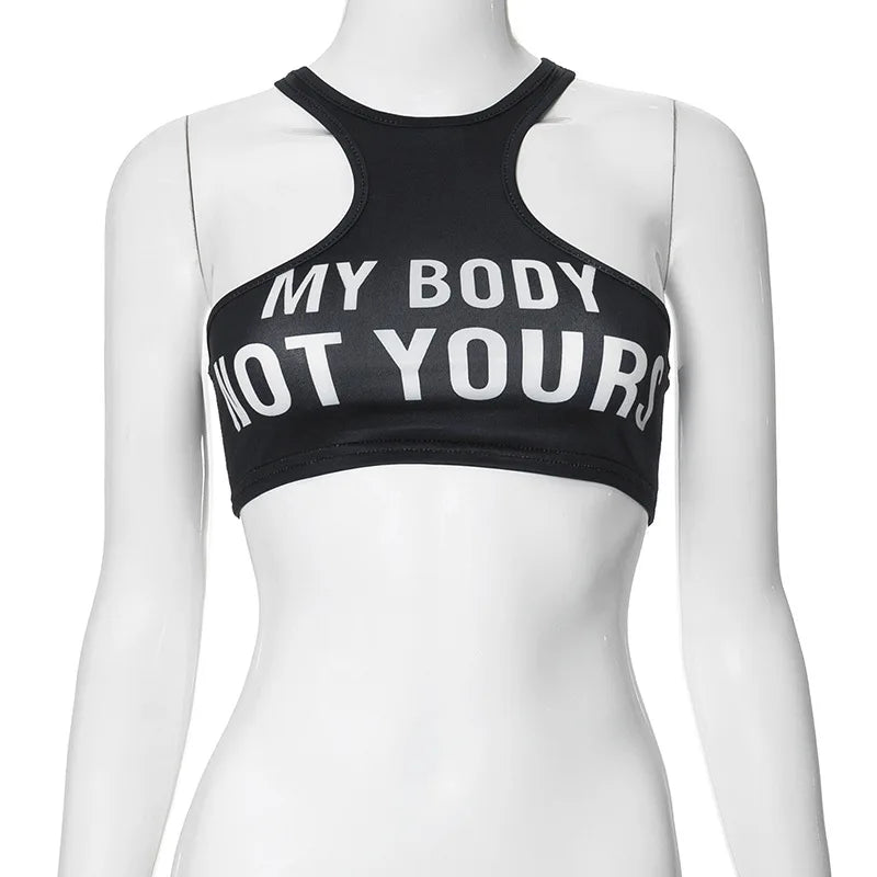 Simenual Punk Style Sleeveless Super Short Tanks Summer Vest Casual Women Sexy Grunge Letter Printed Streetwear Crop Tops Slim