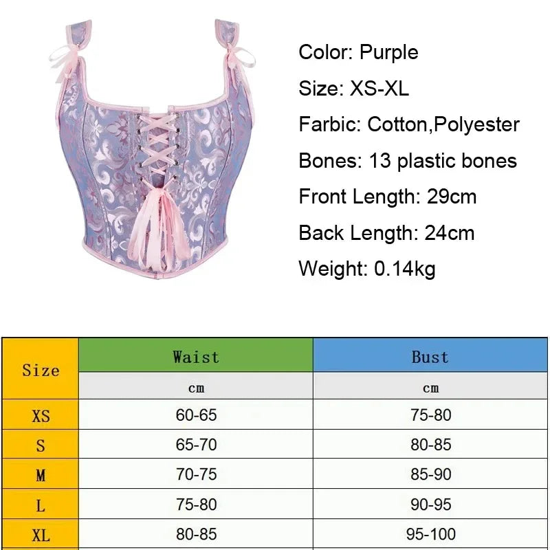 Blue Jacquard Corset Sexy Shoulder Straps Overbust Bustiers Crop Top Lace Up Brocade Vest Lingerie Gothic For Women Outfit