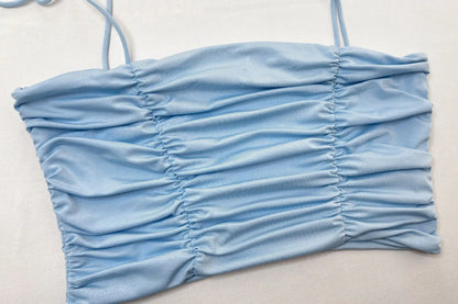 Fairyshely Sexy Female Summer Tied Strap Top 2025 Women Lace Sleeveless Bodycon Short Vest Lady Blue Off Shoulder Clud Crop Tops