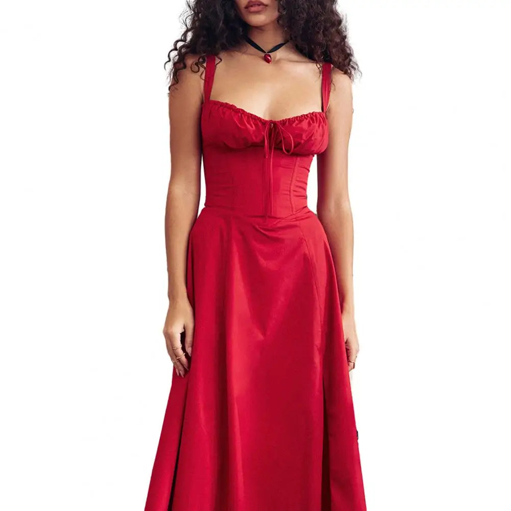 Comfortable Midi Dress for Women Sleeveless Party Dress Elegant Lace-up Bandeau Dress with Corset Design Side Split Hem Women's Badiee Stylez