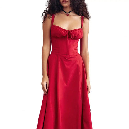 Comfortable Midi Dress for Women Sleeveless Party Dress Elegant Lace-up Bandeau Dress with Corset Design Side Split Hem Women's Badiee Stylez