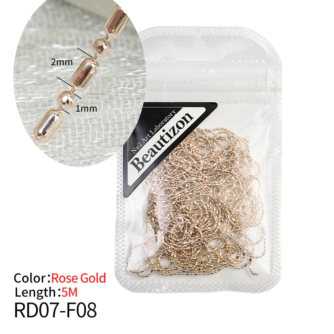 Nail Chain Rhinestone Beads Charms Gold Silver 3D Rhinestone Art Decoration Jewelry Parts Metal Steel Press on Nails Accessories