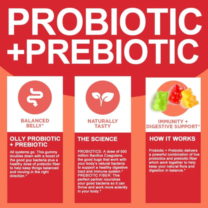 Probiotic + Prebiotic Gummies - Promote Digestive Health and Relieve Bloating Supplement