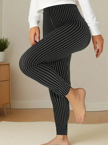 CUHAKCI Plus Size Sports Tight Women's Bottom Pants Black Vertical Strip High Elasticity Casual Fitness And Ankle Nine Pants