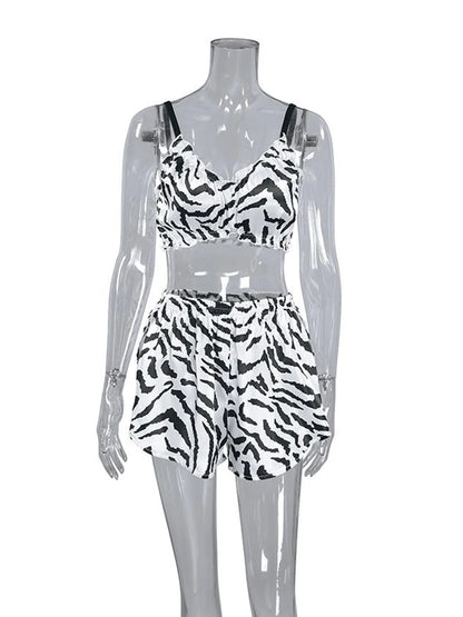 Marthaqiqi Printing Women Sleepwear 2 Piece Set Tank Tops Pajamas Crop Top Spaghetti Strap Nightgowns Shorts Casual Nightie Suit